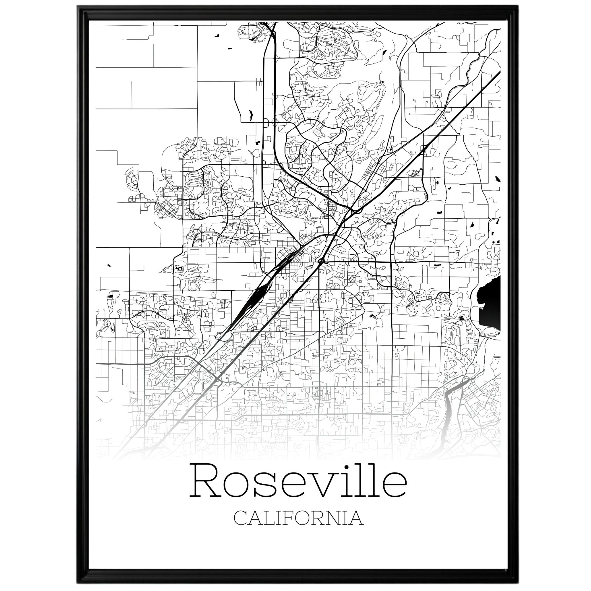 Roseville California City Map Poster - GroovyGrove