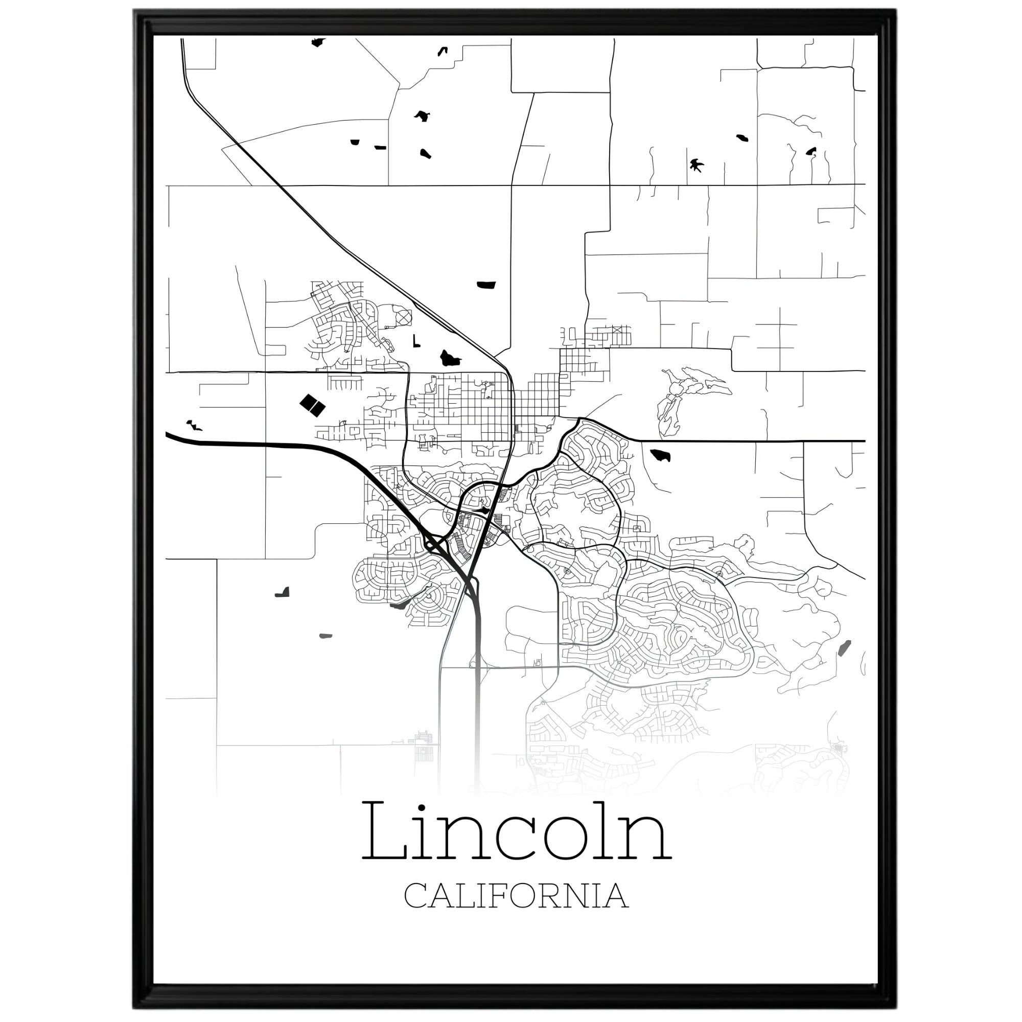 Lincoln California City Map Poster - GroovyGrove