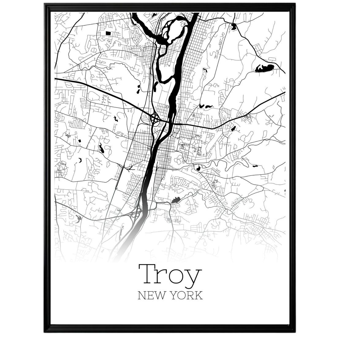 Troy New York City Map Poster - GroovyGrove