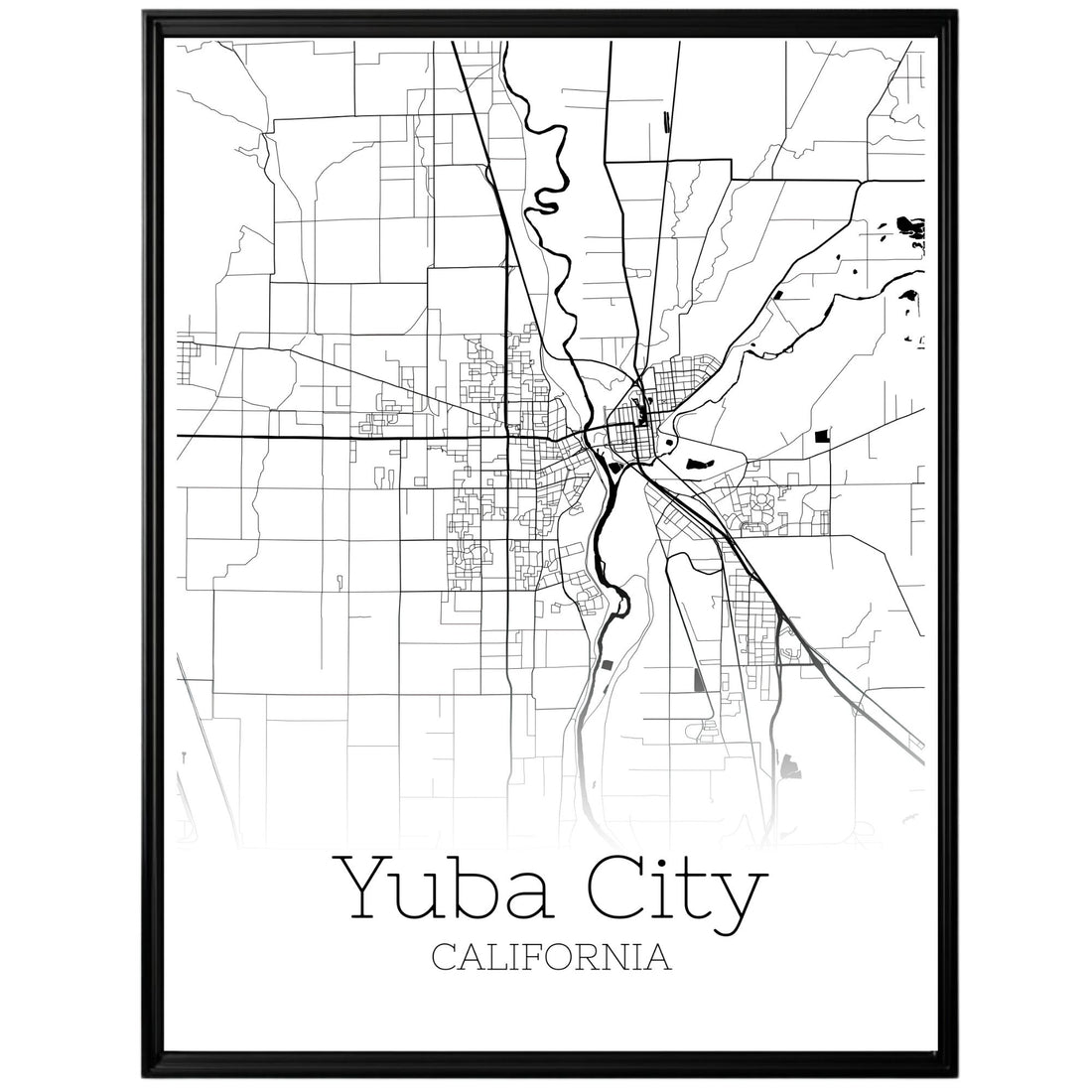 Yuba City California Map Poster - GroovyGrove