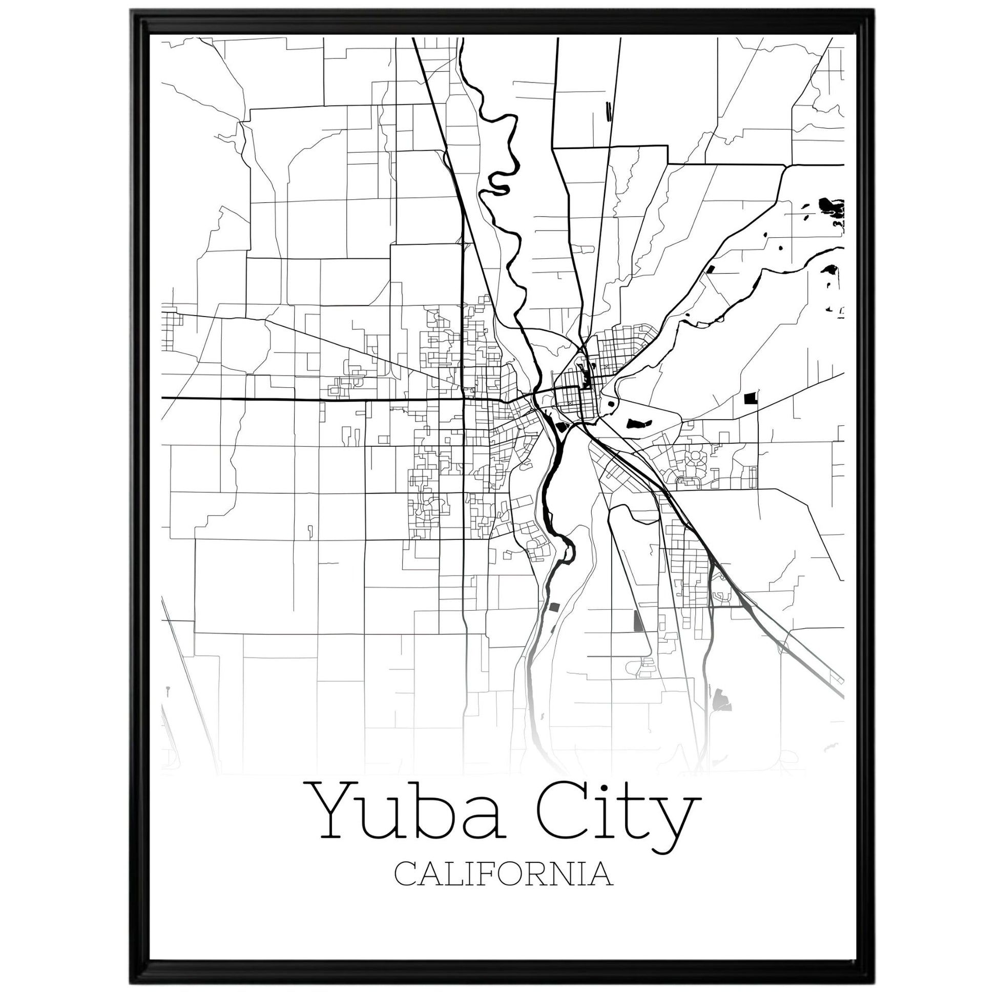 Yuba City California Map Poster - GroovyGrove