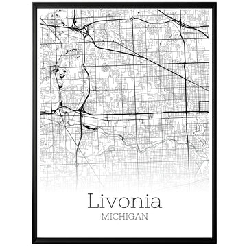 Livonia Michigan City Map Poster - GroovyGrove