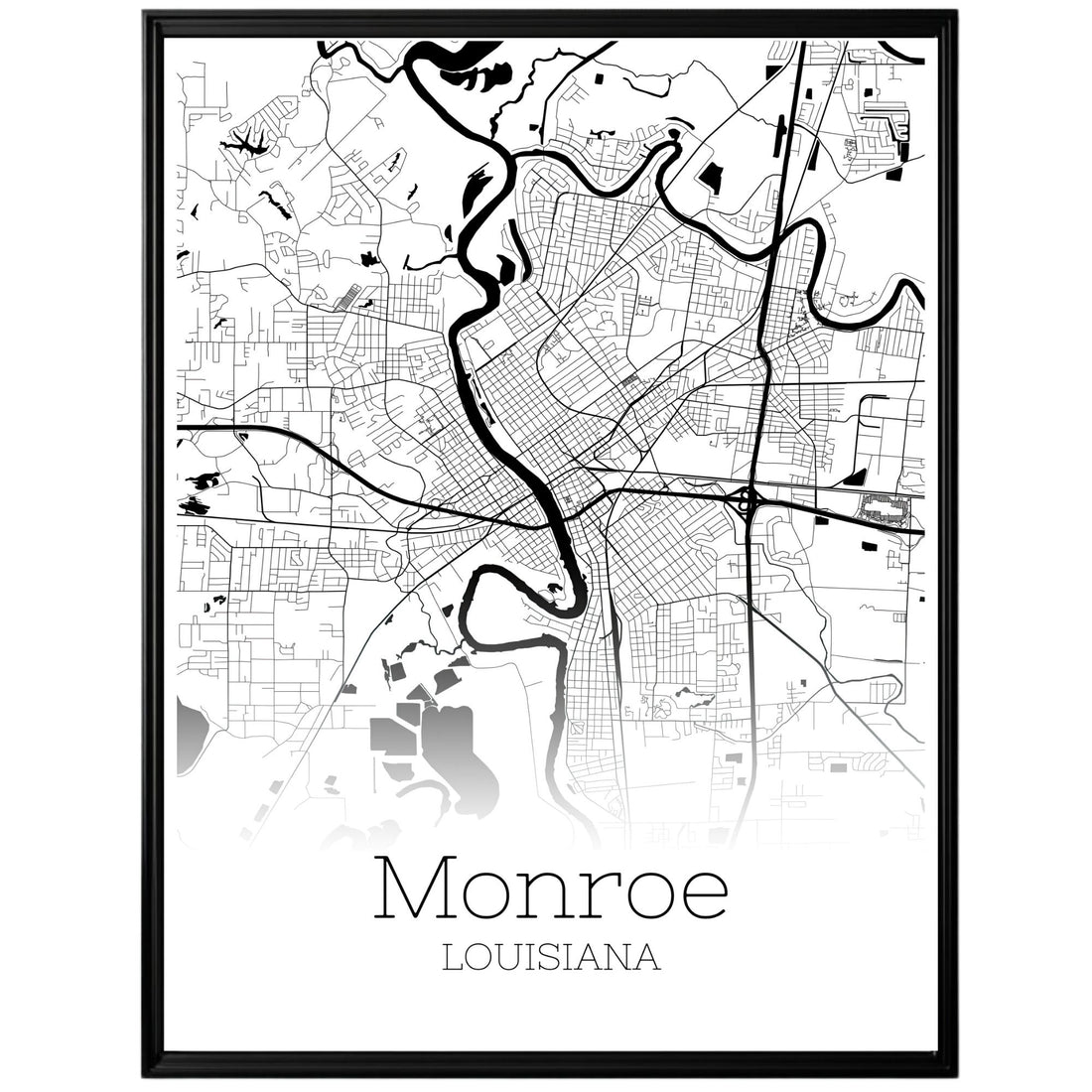 Monroe Louisiana City Map Poster - GroovyGrove