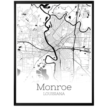 Monroe Louisiana City Map Poster - GroovyGrove