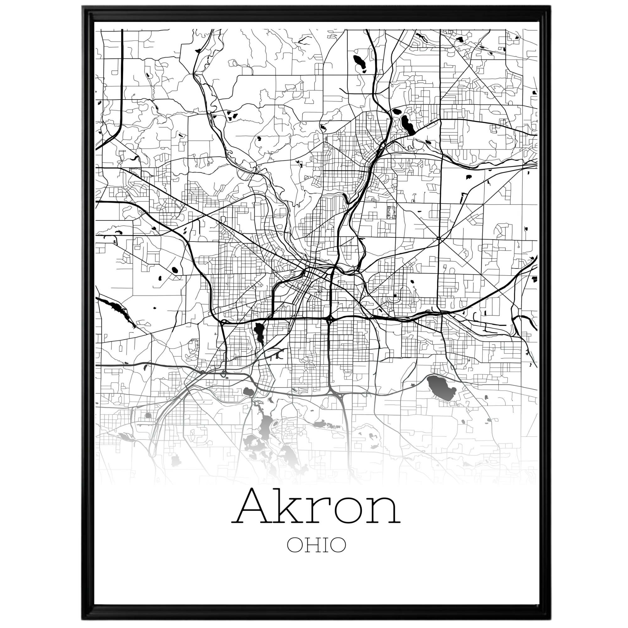 Akron Ohio City Map Poster - GroovyGrove