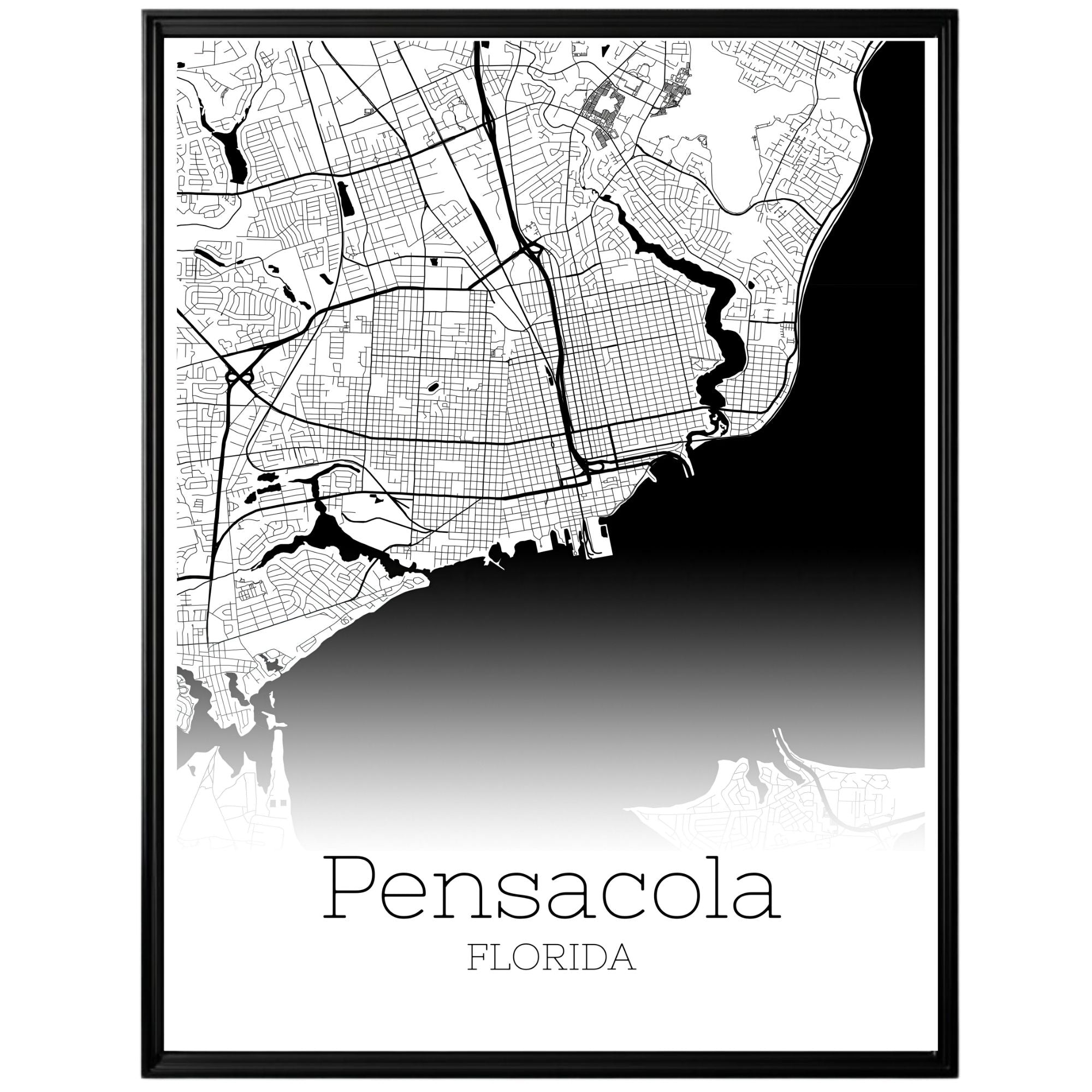 Pensacola Florida City Map Poster - GroovyGrove