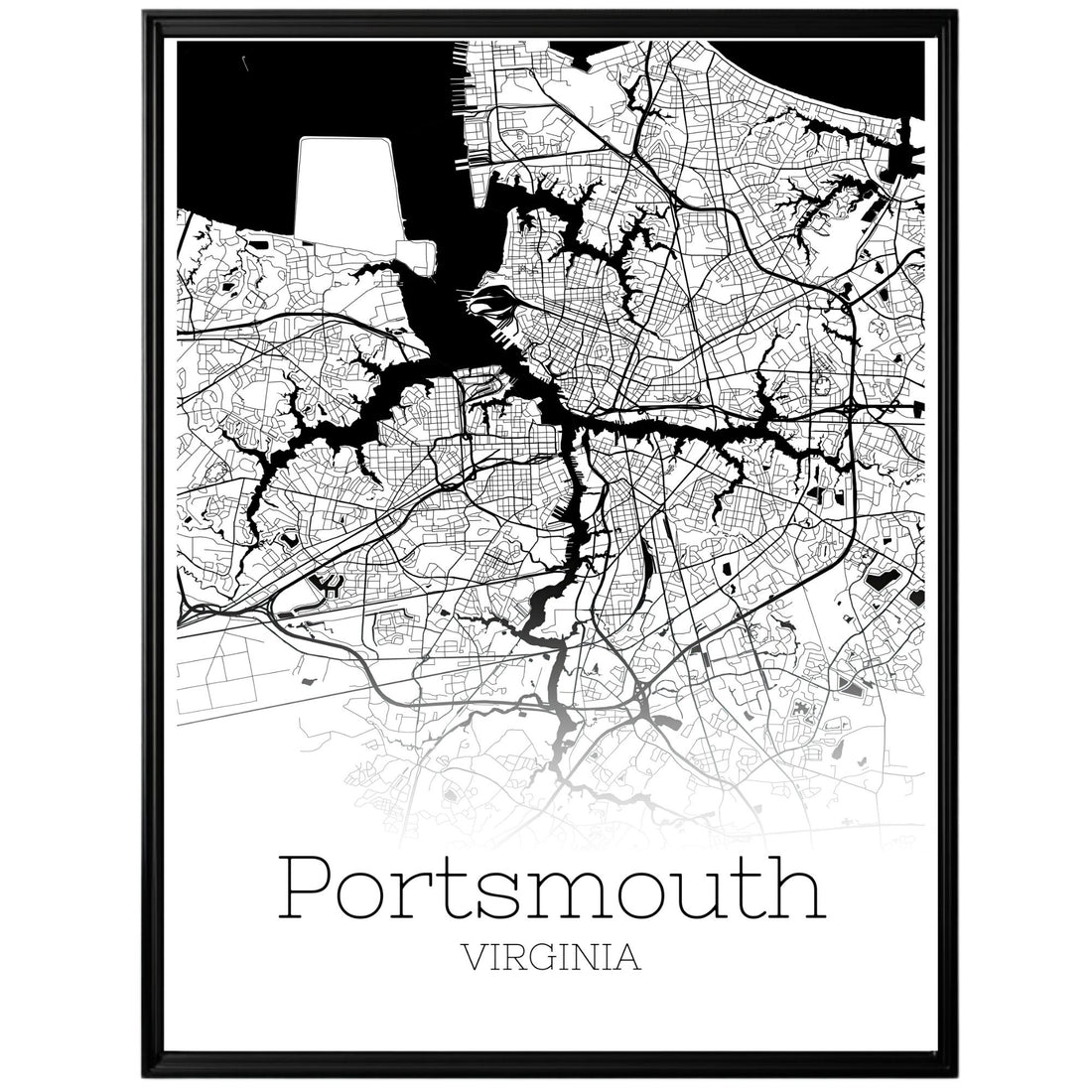 Portsmouth Virginia City Map Poster - GroovyGrove