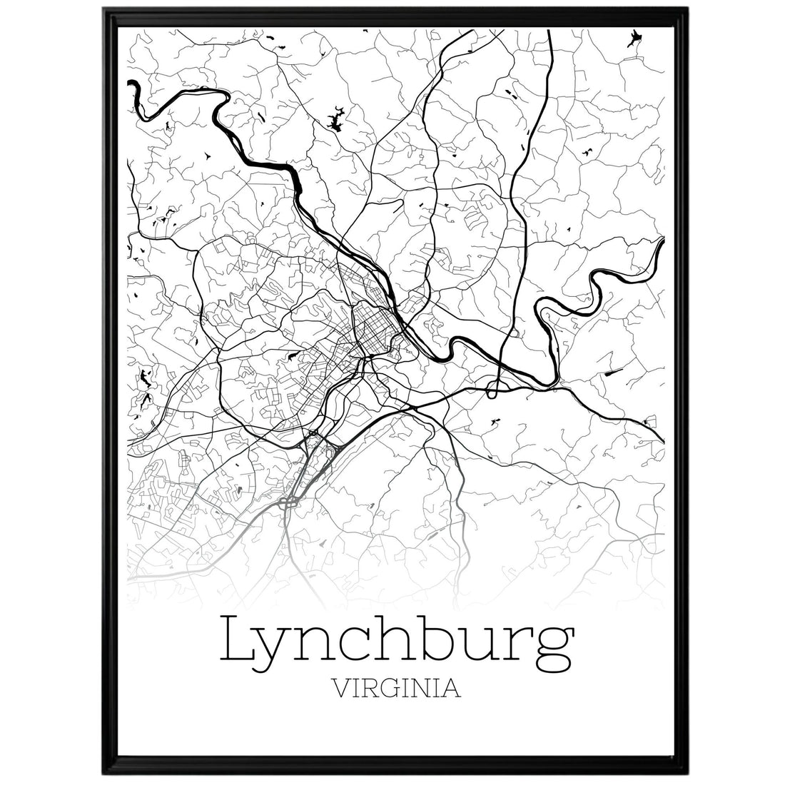 Lynchburg Virginia City Map Poster - GroovyGrove