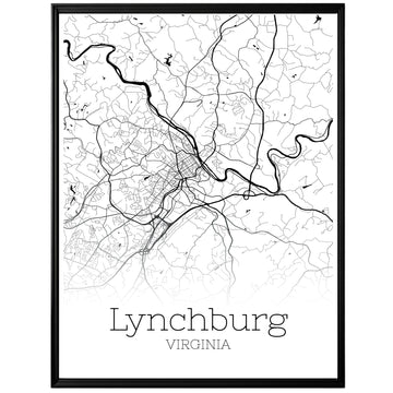 Lynchburg Virginia City Map Poster - GroovyGrove