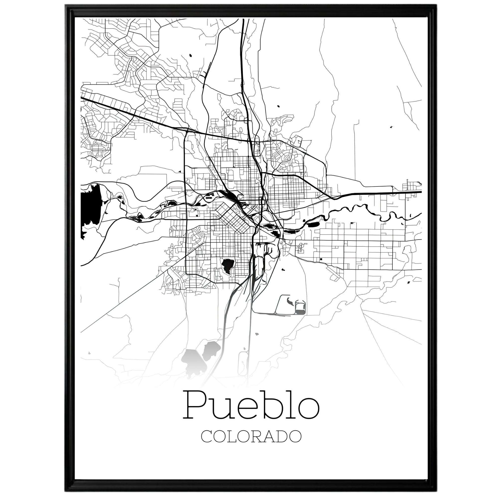 Pueblo Colorado City Map Poster - GroovyGrove