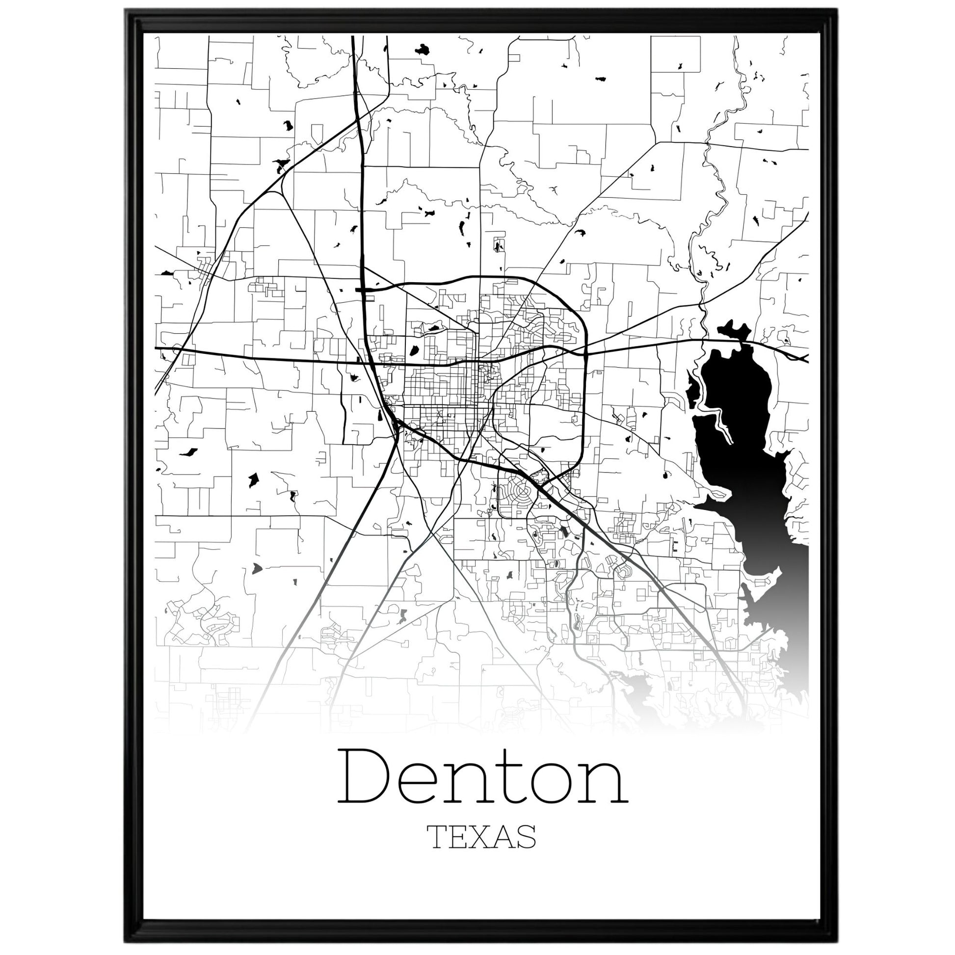 Denton Texas City Map Poster - GroovyGrove