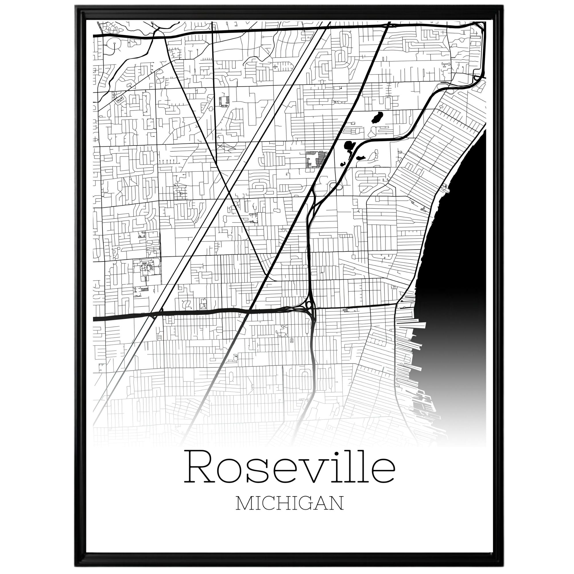 Roseville Michigan City Map Poster - GroovyGrove