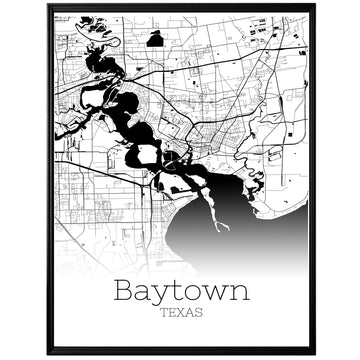 Baytown Texas City Map Poster - GroovyGrove