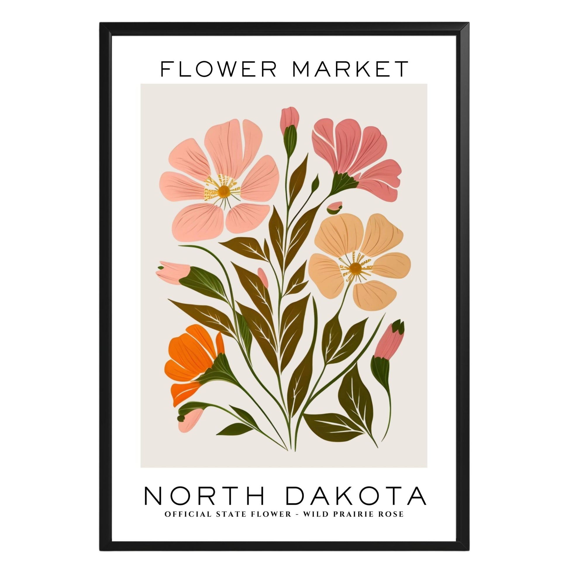 North Dakota Flower Market Poster - GroovyGrove