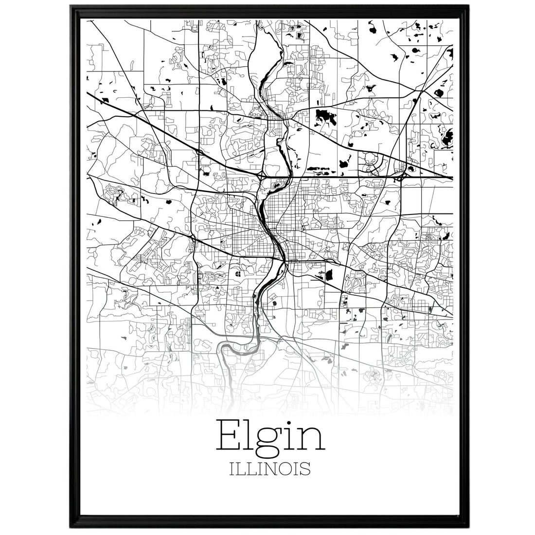 Elgin Illinois City Map Poster - GroovyGrove