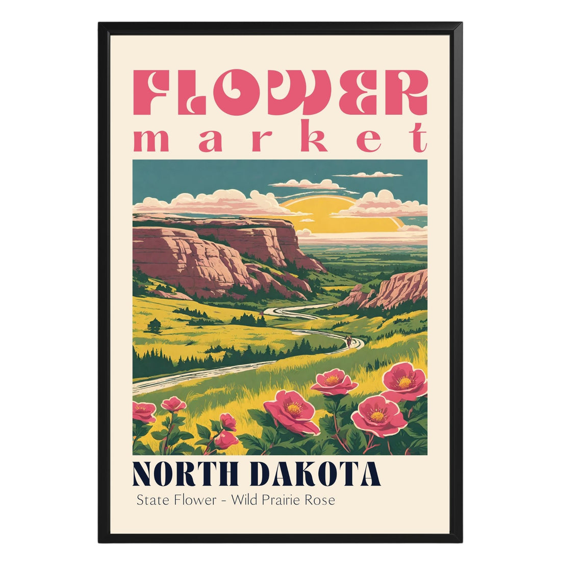 North Dakota Flower Market Vintage Poster - GroovyGrove