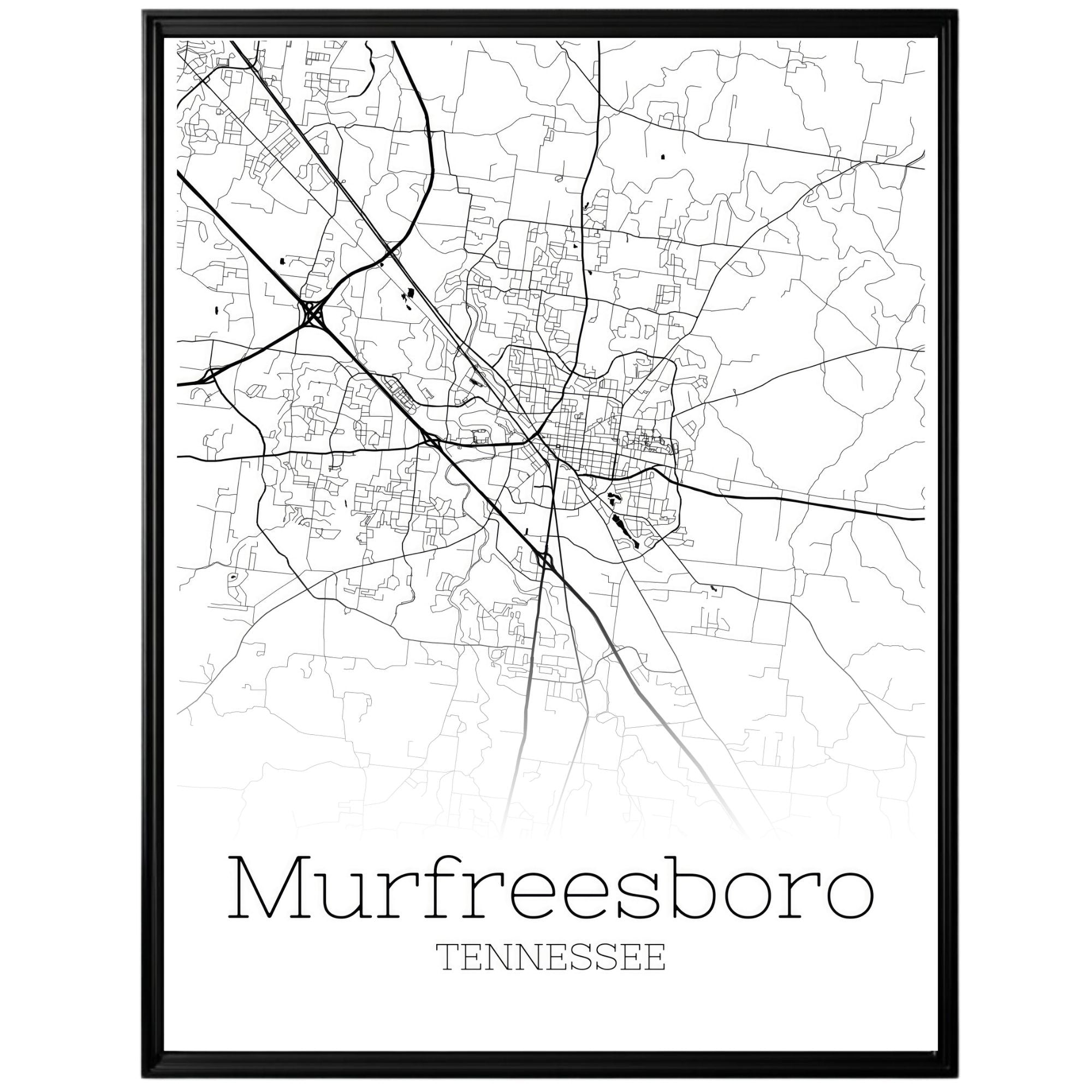 Murfreesboro Tennessee City Map Poster - GroovyGrove