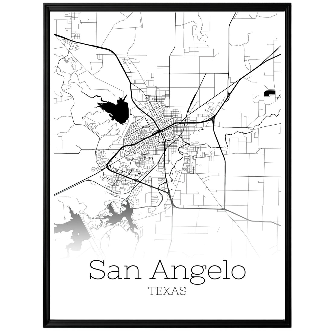 San Angelo Texas City Map Poster - GroovyGrove