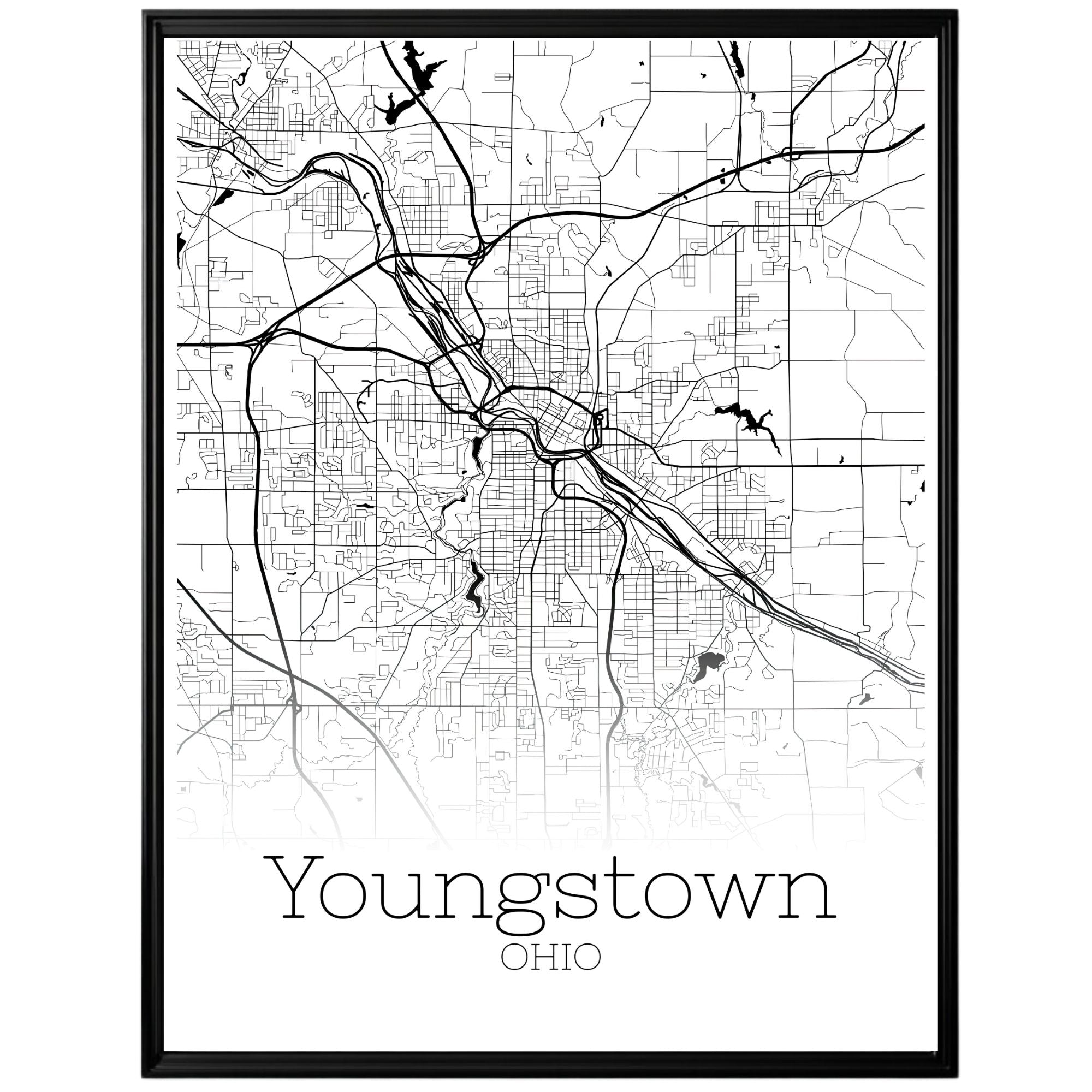 Youngstown Ohio City Map Poster - GroovyGrove