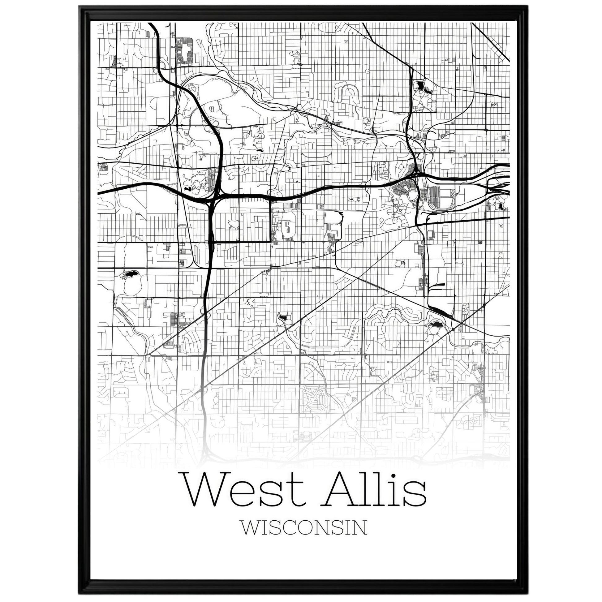 West Allis Wisconsin City Map Poster - GroovyGrove