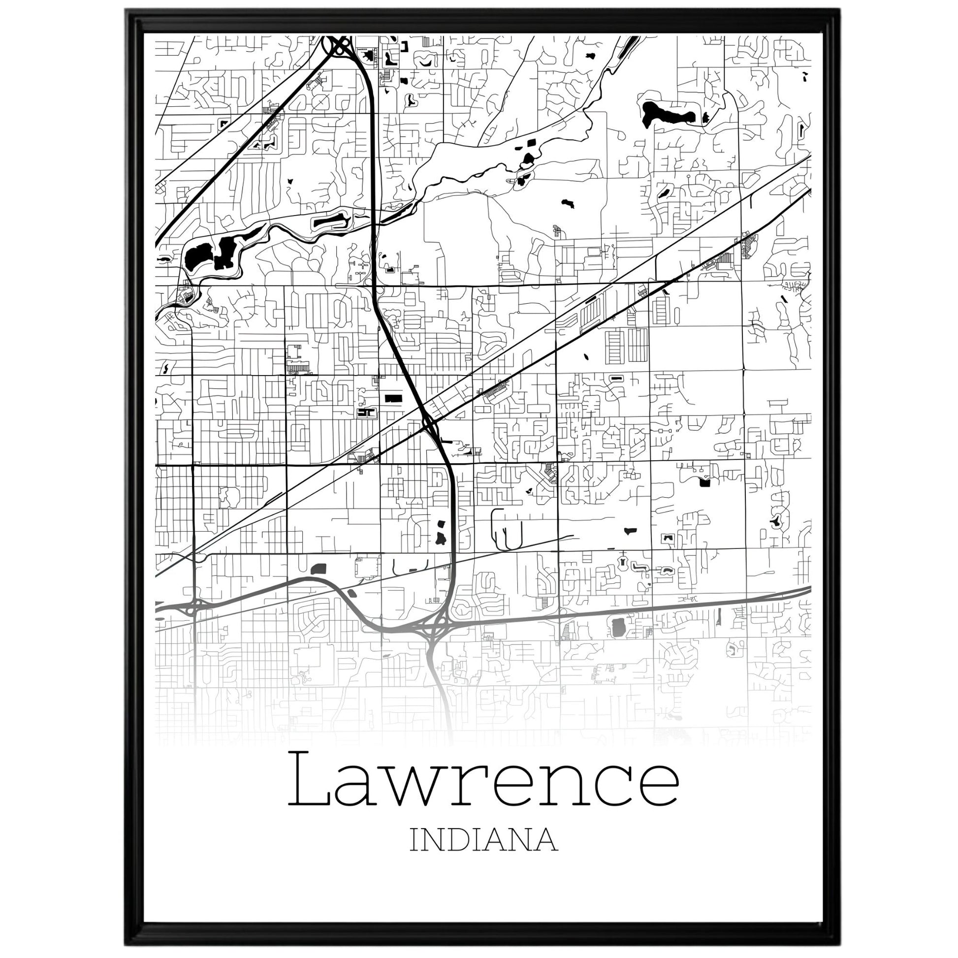 Lawrence Indiana City Map Poster - GroovyGrove