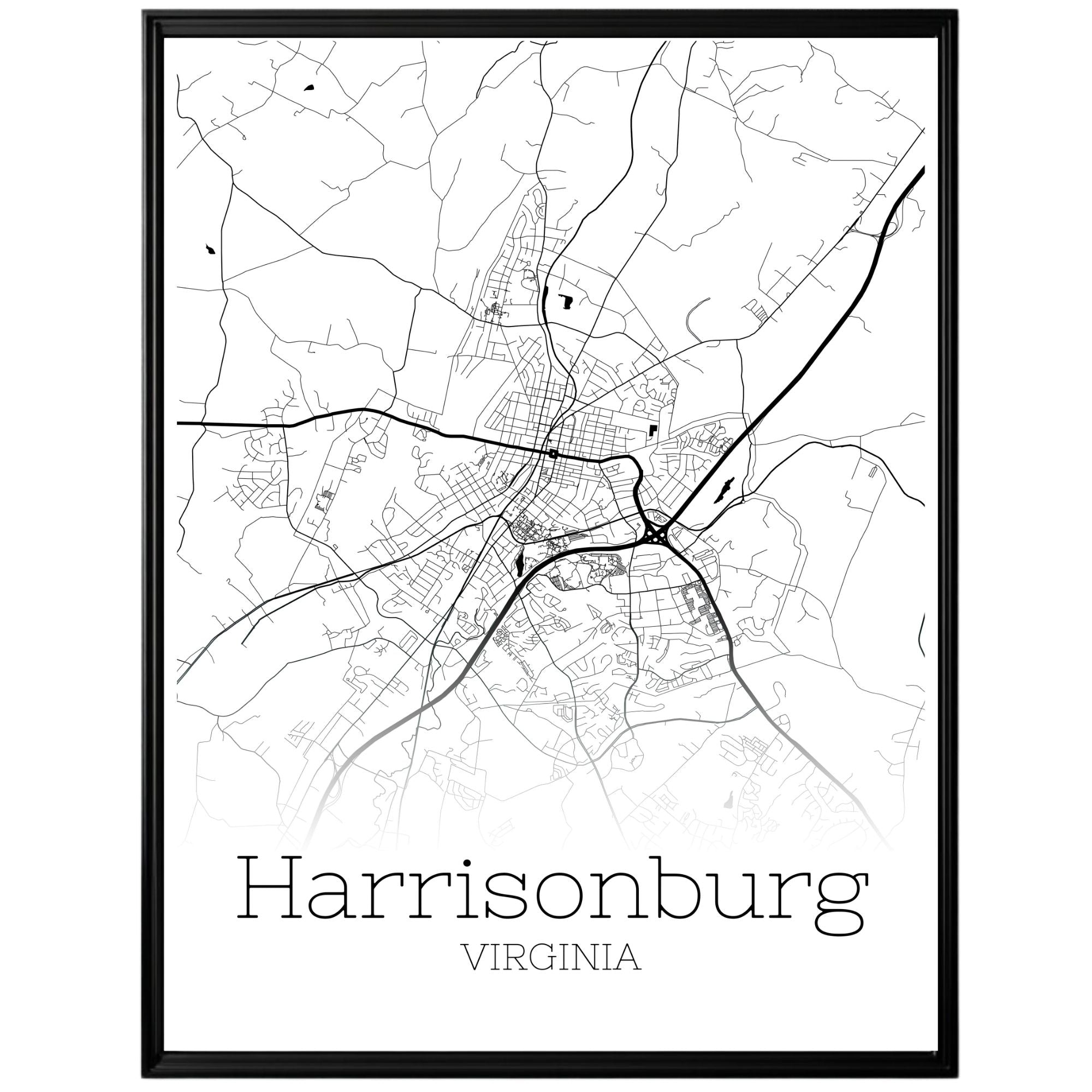 Harrisonburg Virginia City Map Poster - GroovyGrove