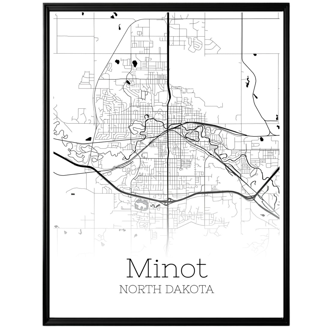 Minot North Dakota City Map Poster - GroovyGrove