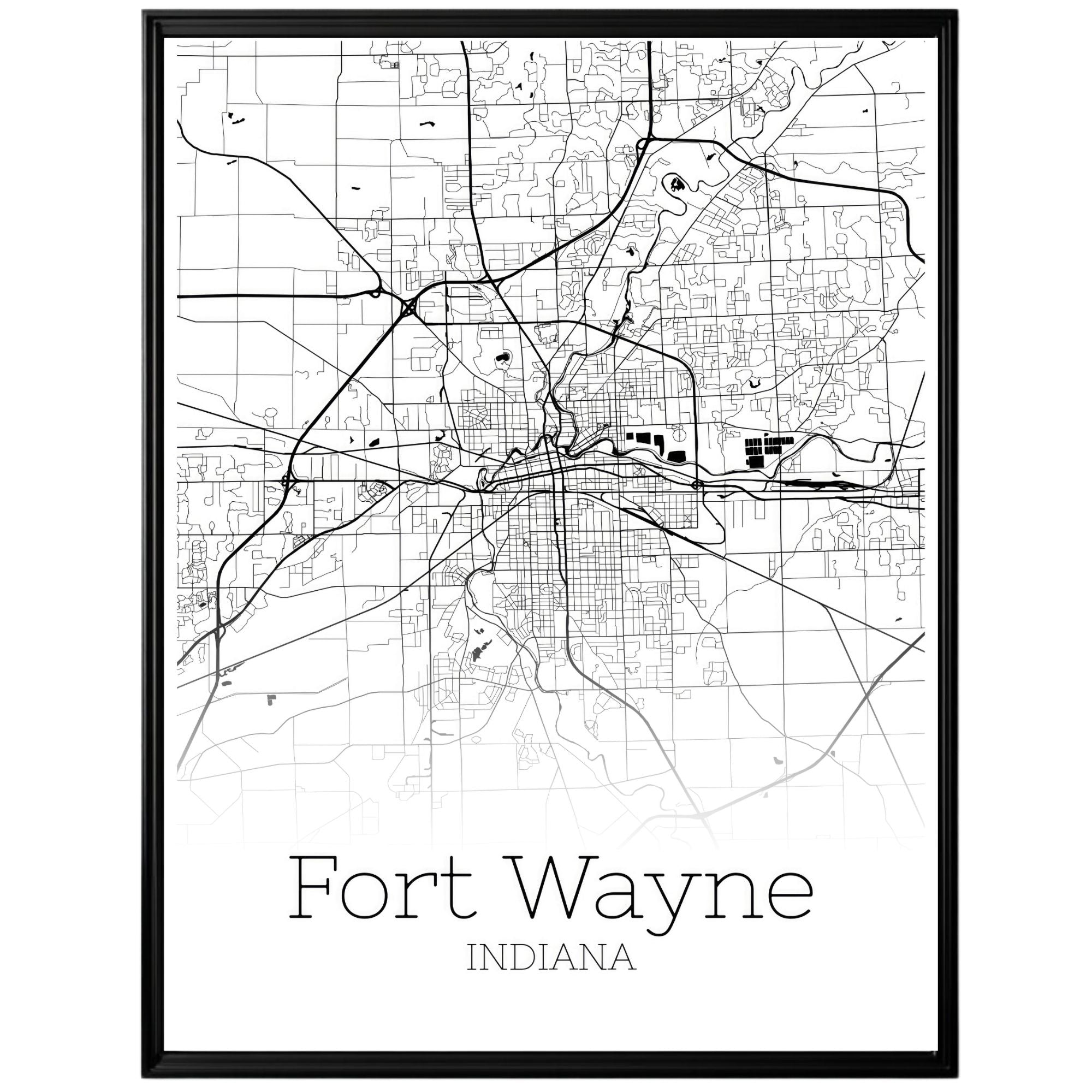 Fort Wayne Indiana City Map Poster - GroovyGrove