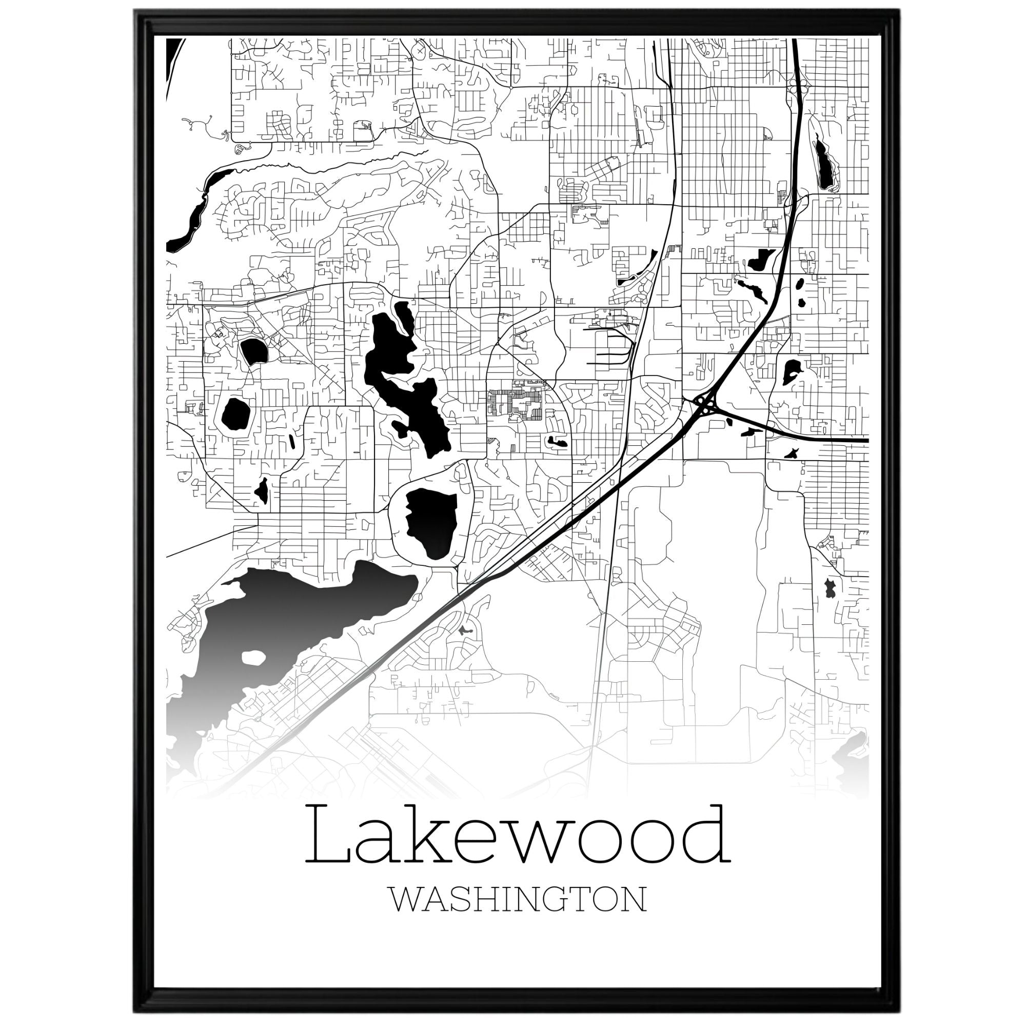 Lakewood Washington City Map Poster - GroovyGrove