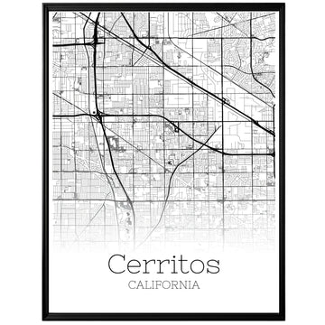 Cerritos California City Map Poster - GroovyGrove