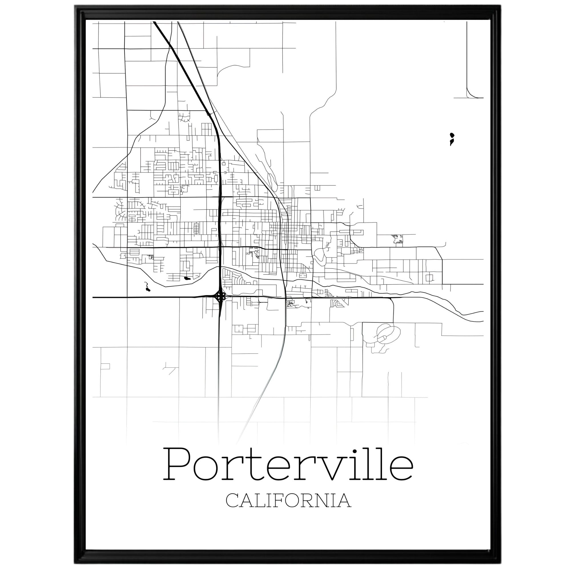 Porterville California City Map Poster - GroovyGrove