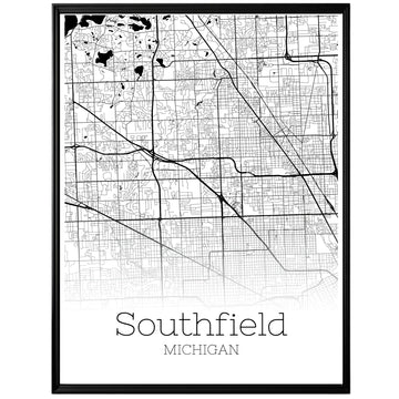 Southfield Michigan City Map Poster - GroovyGrove