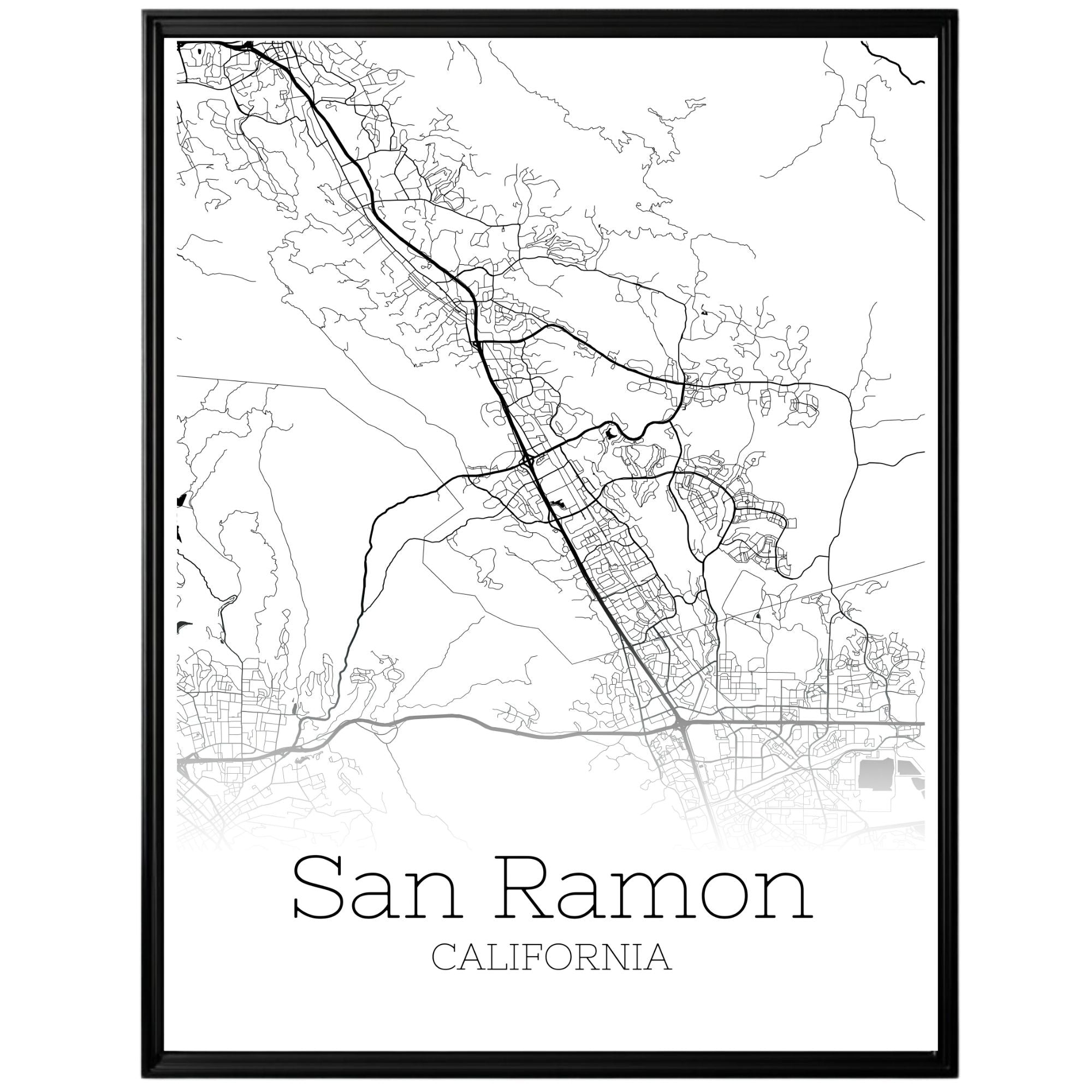 San Ramon California City Map Poster - GroovyGrove