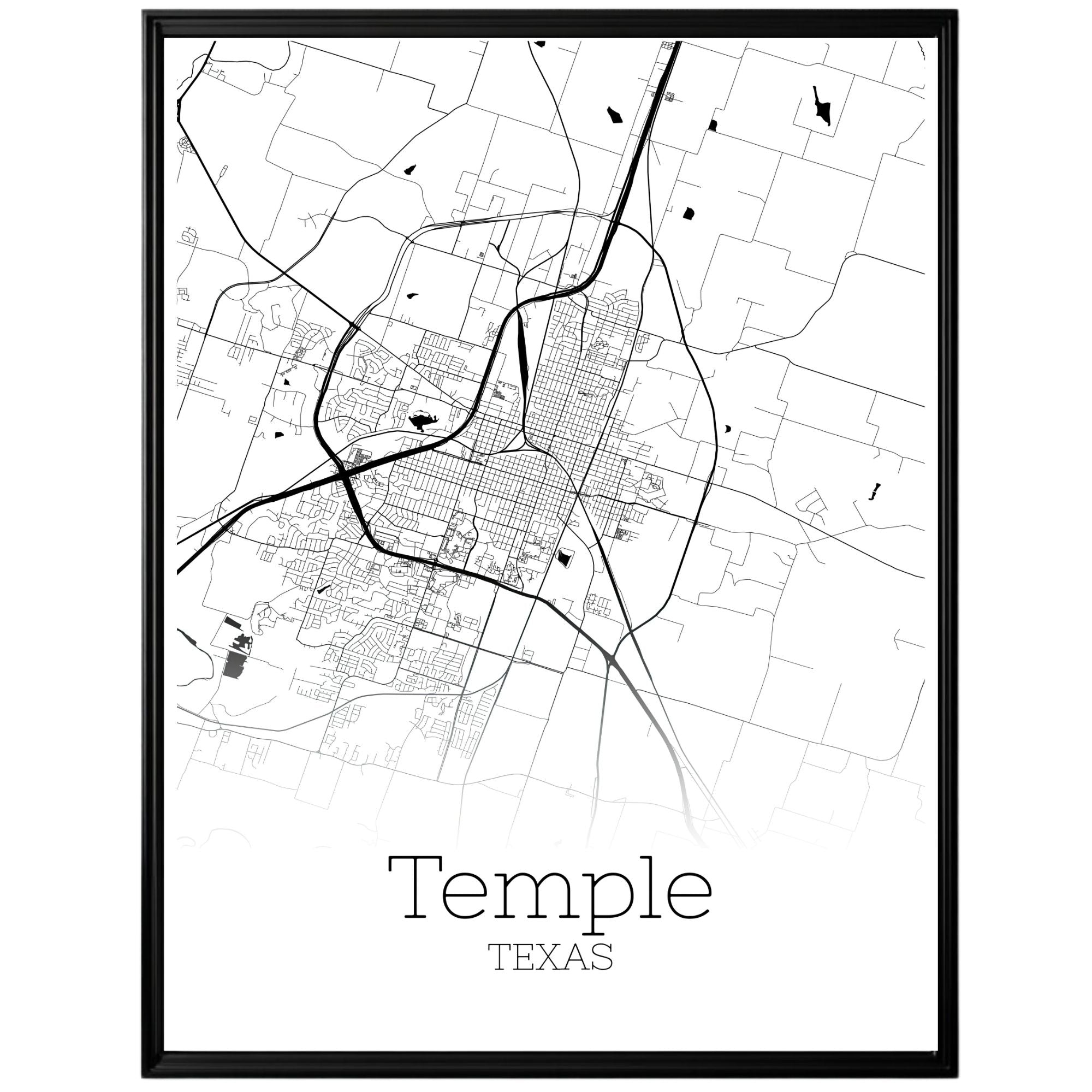 Temple Texas City Map Poster - GroovyGrove