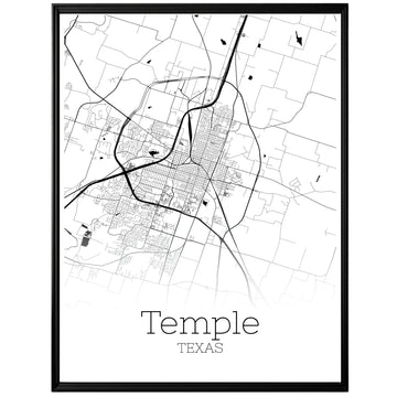 Temple Texas City Map Poster - GroovyGrove