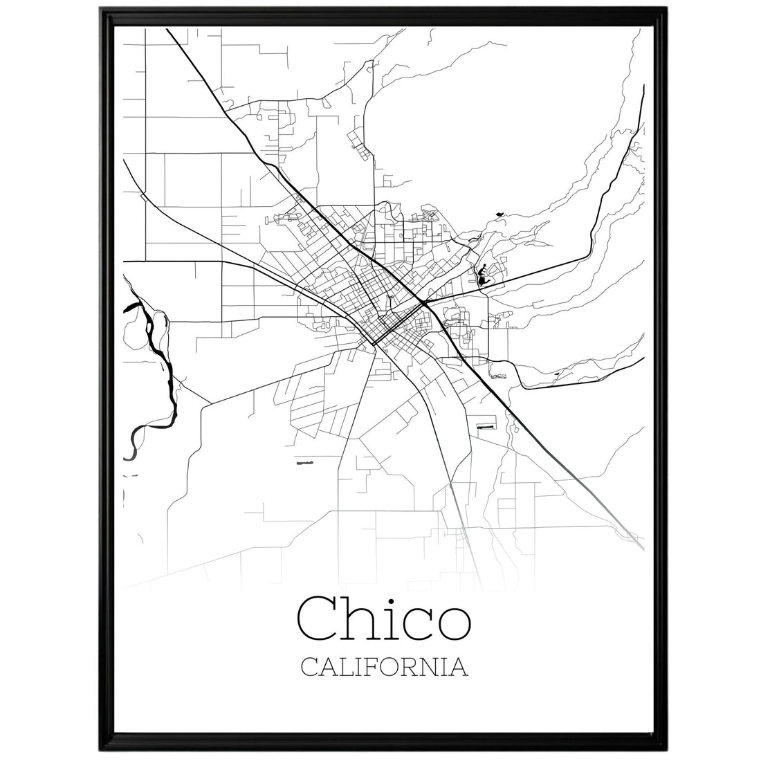 Chico California City Map Poster - GroovyGrove