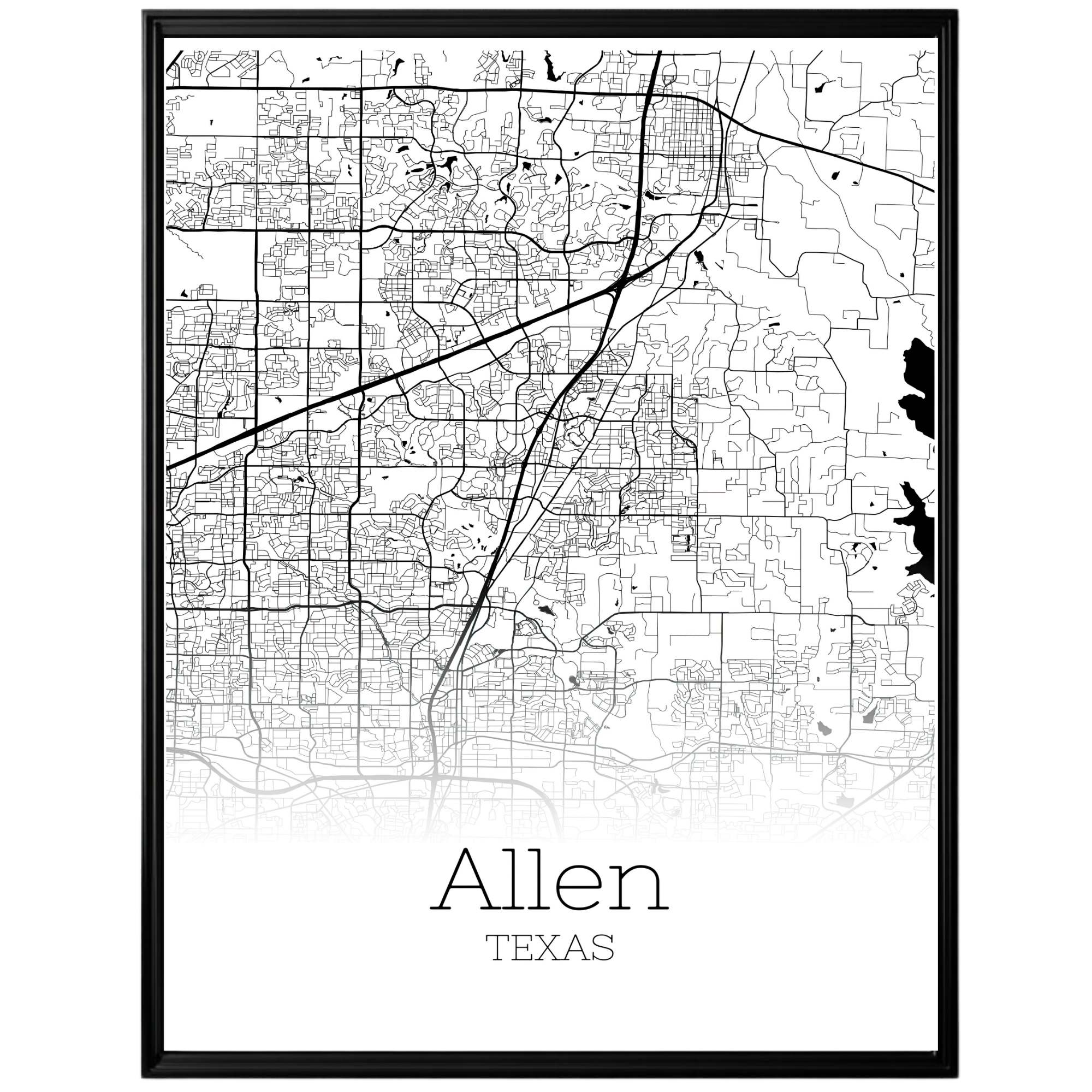 Allen Texas City Map Poster - GroovyGrove