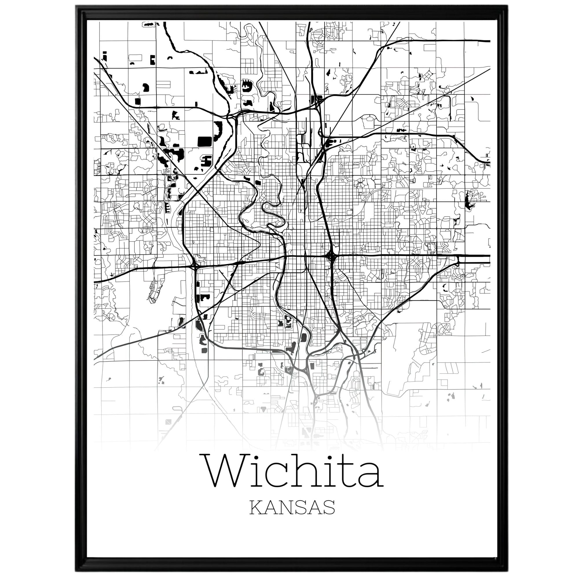 Wichita Kansas City Map Poster - GroovyGrove