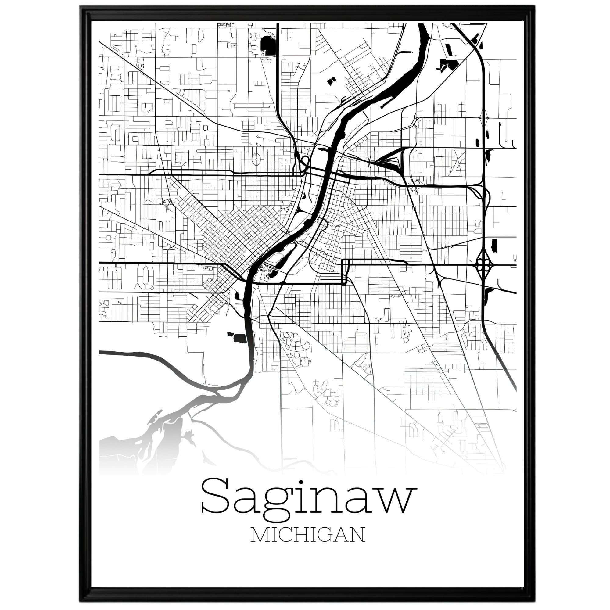 Saginaw Michigan City Map Poster - GroovyGrove