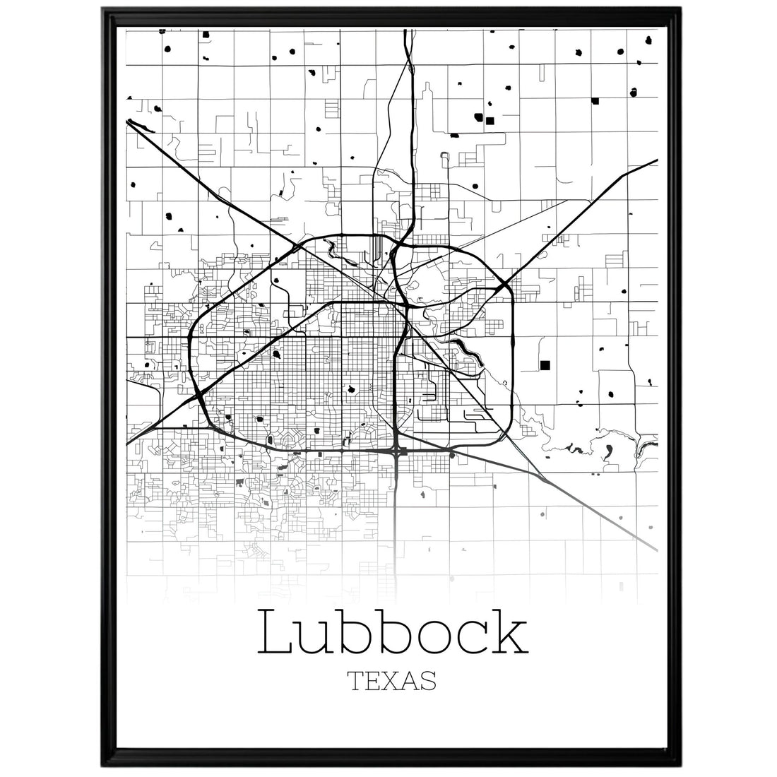 Lubbock Texas City Map Poster - GroovyGrove