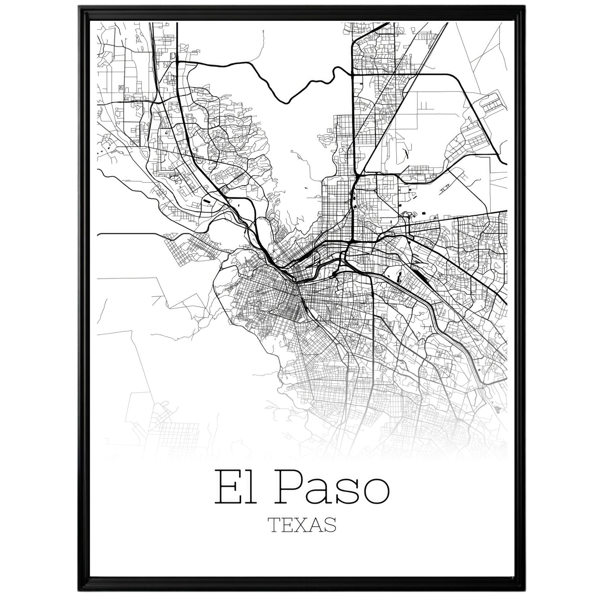 El Paso Texas City Map Poster - GroovyGrove