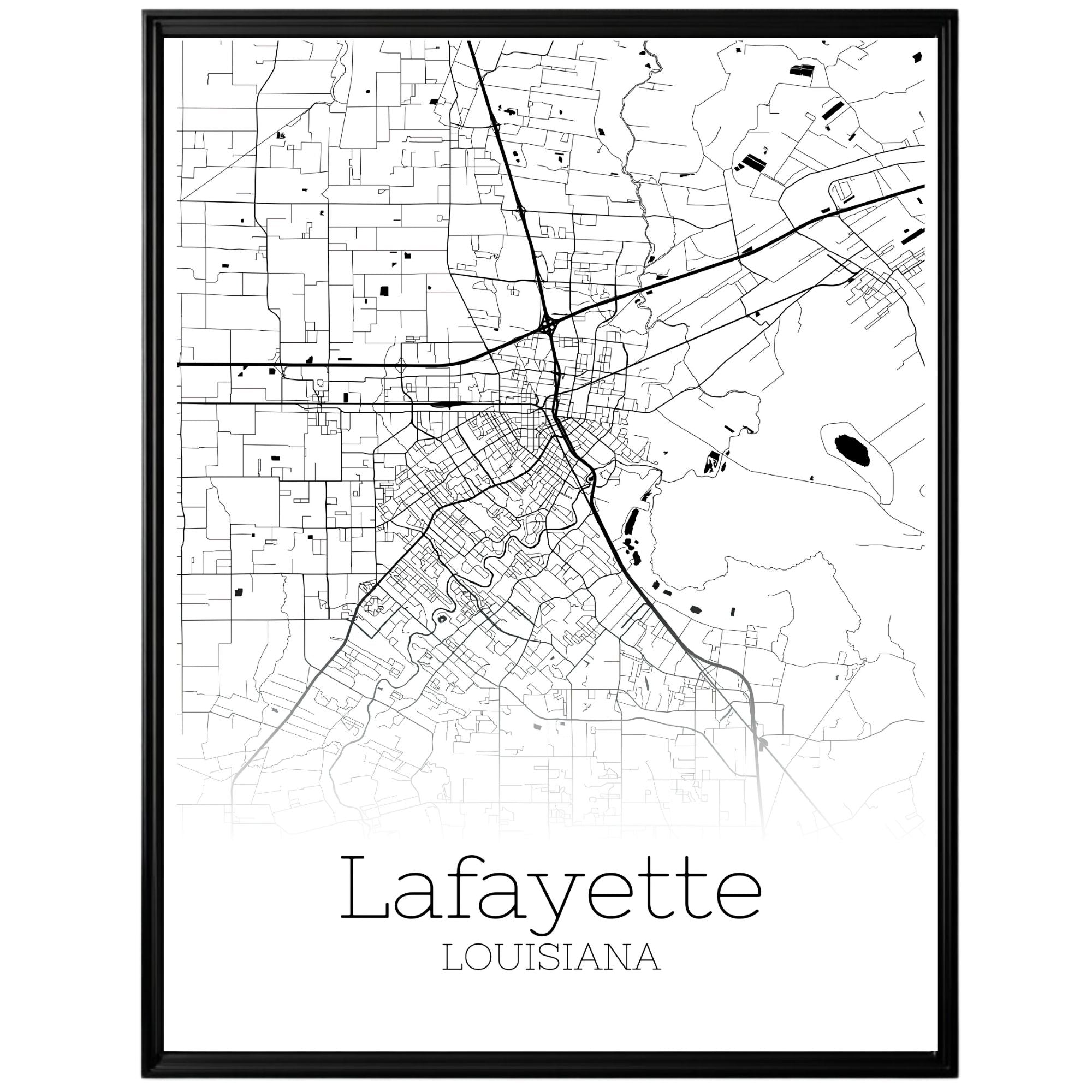 Lafayette Louisiana City Map Poster - GroovyGrove