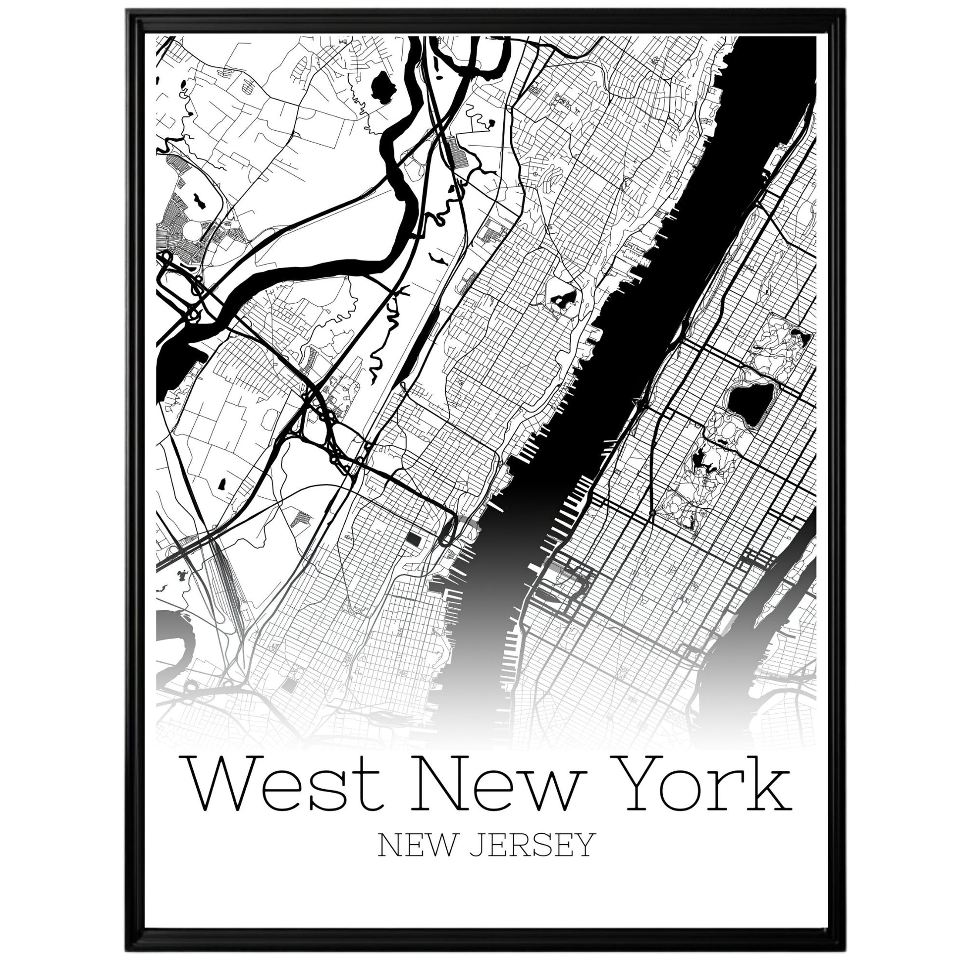 West New York New Jersey City Map Poster - GroovyGrove