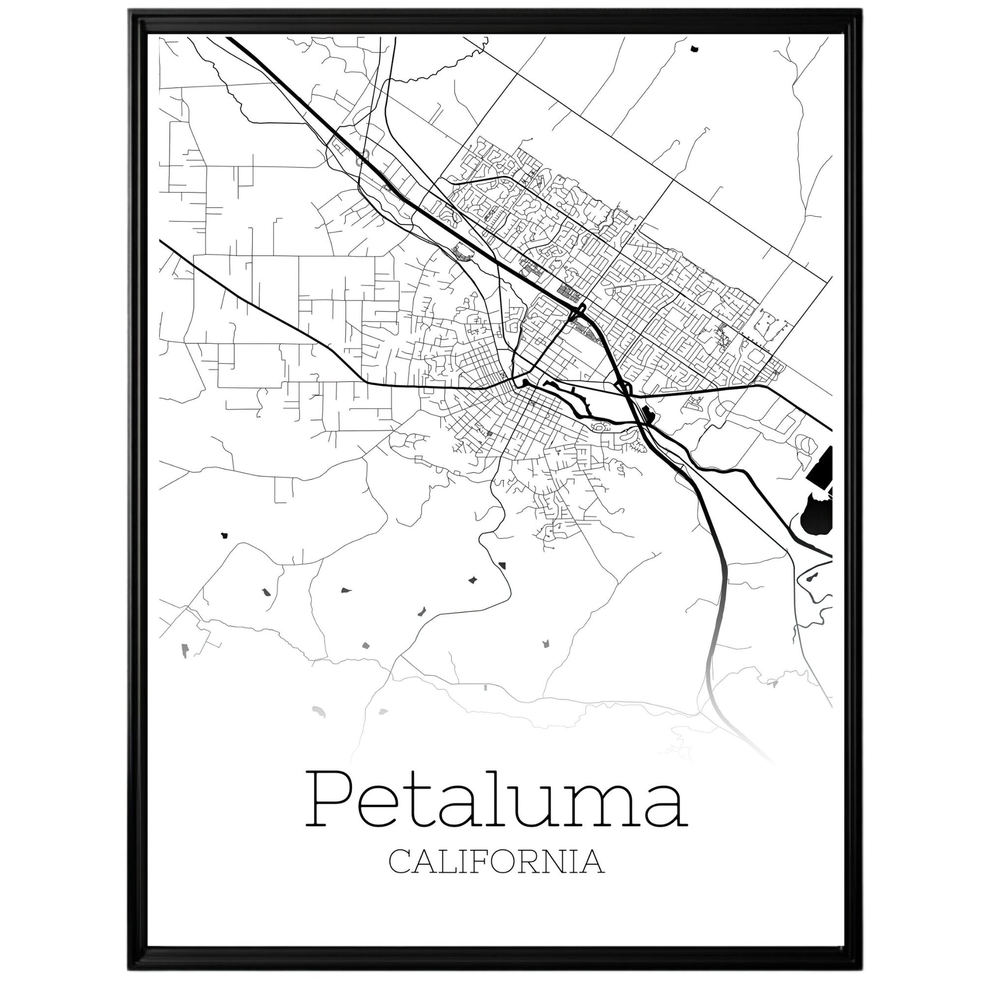 Petaluma California City Map Poster - GroovyGrove