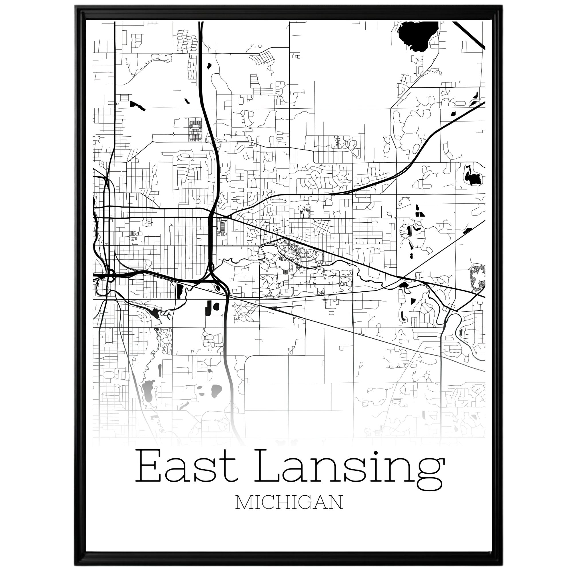 East Lansing Michigan City Map Poster - GroovyGrove