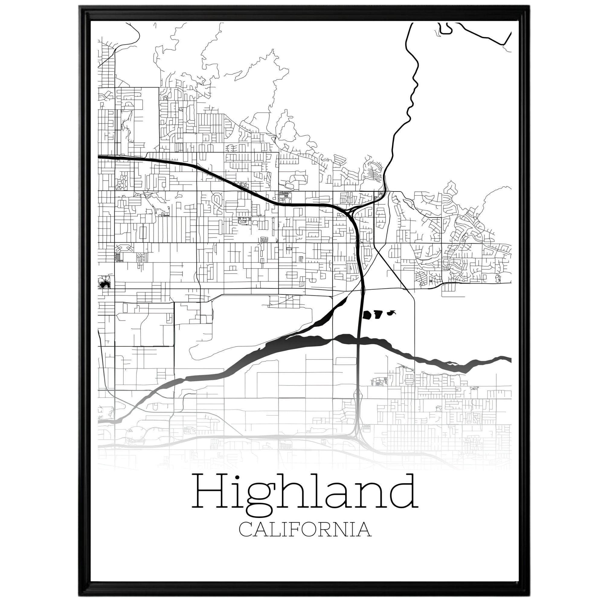 Highland California City Map Poster - GroovyGrove