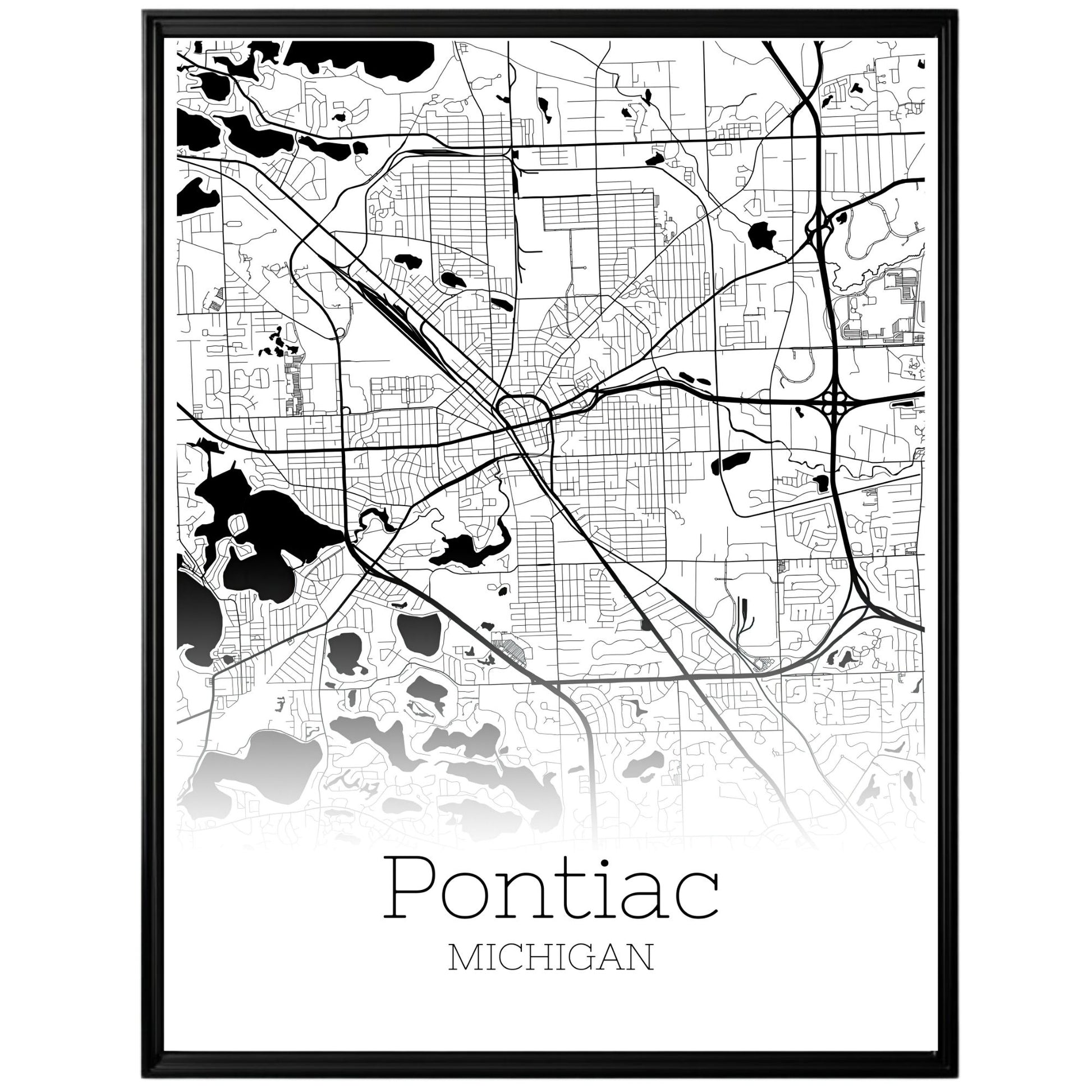 Pontiac Michigan City Map Poster - GroovyGrove