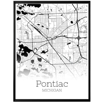 Pontiac Michigan City Map Poster - GroovyGrove