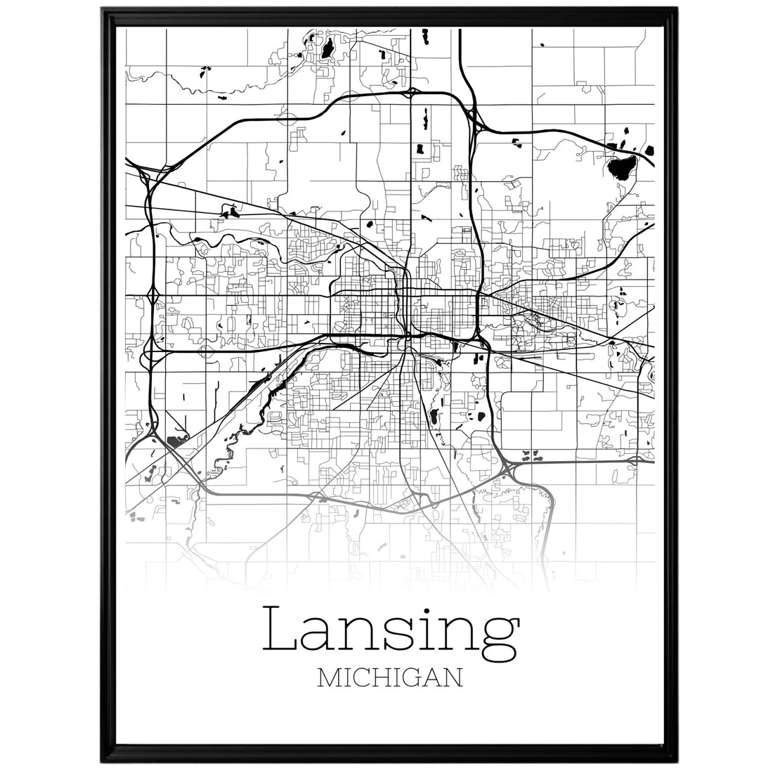 Lansing Michigan City Map Poster - GroovyGrove