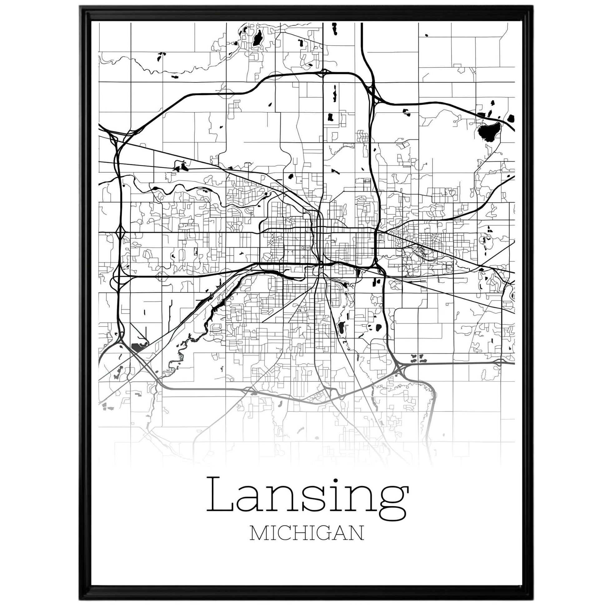 Lansing Michigan City Map Poster - GroovyGrove